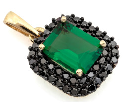 Przywieszka złota 14KT prostokątna markiza zielony szmaragd czarne cyrkonie