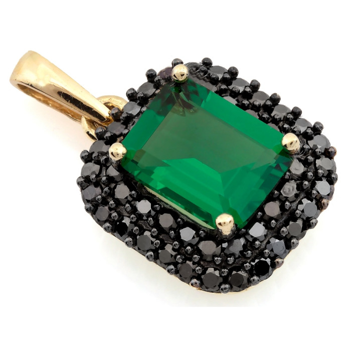 Przywieszka złota 14KT prostokątna markiza zielony szmaragd czarne cyrkonie