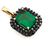 Przywieszka złota 14KT prostokątna markiza zielony szmaragd czarne cyrkonie