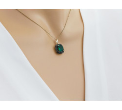 Przywieszka złota 14KT prostokątna markiza zielony szmaragd czarne cyrkonie