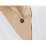 Przywieszka złota 14KT prostokątna markiza zielony szmaragd czarne cyrkonie