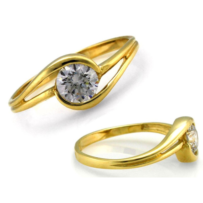 Pierścionek złoty 585 ozdobiony z cyrkonią białą na zaręczyny