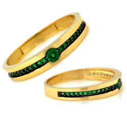 Złoty pierścionek 585 z zielonymi cyrkoniami na prezent modny wzór