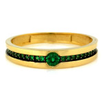 Złoty pierścionek 585 z zielonymi cyrkoniami na prezent modny wzór