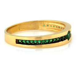 Złoty pierścionek 585 z zielonymi cyrkoniami na prezent modny wzór