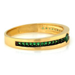 Złoty pierścionek 585 z zielonymi cyrkoniami na prezent modny wzór