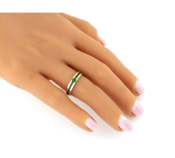 Złoty pierścionek 585 z zielonymi cyrkoniami na prezent modny wzór