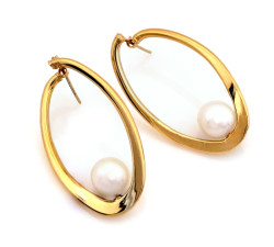 Kolczyki złote 585 wiszące sztywne z perłą angielskie