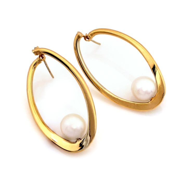 Kolczyki złote 585 wiszące sztywne z perłą angielskie