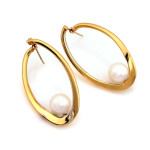 Kolczyki złote 585 wiszące sztywne z perłą angielskie