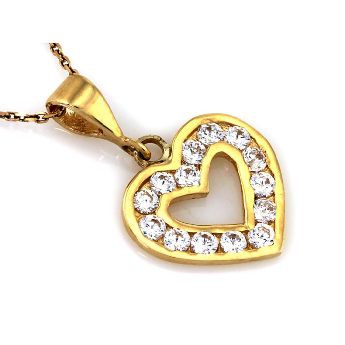 Złota przywieszka z cyrkoniami, serce, 9k