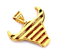 Złota zawieszka 585 subtelna elegancka duża głowa byka wysadzana białymi cyrkoniami na prezent