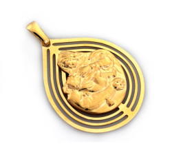 Zawieszka złota 585 ponadczasowy kształt łzy medalik Matka Boska z Dzieciątkiem