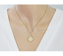 Zawieszka złota 585 ponadczasowy kształt łzy medalik Matka Boska z Dzieciątkiem