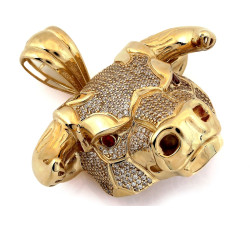 Złota zawieszka 585 subtelna modna duża głowa byka ze zdobieniami biała cyrkonia