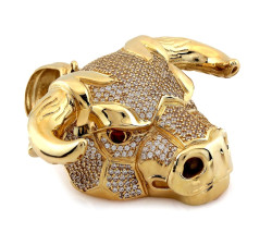 Złota zawieszka 585 subtelna modna duża głowa byka ze zdobieniami biała cyrkonia