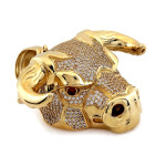 Złota zawieszka 585 subtelna modna duża głowa byka ze zdobieniami biała cyrkonia