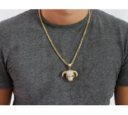 Złota zawieszka 585 subtelna modna duża głowa byka ze zdobieniami biała cyrkonia