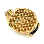 Złota 585 zawieszka ponadczasowa głowa psa z czarnymi zdobieniami cyrkonie na prezent