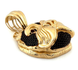 Złota 585 zawieszka ponadczasowa głowa psa z czarnymi zdobieniami cyrkonie na prezent