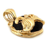 Złota 585 zawieszka ponadczasowa głowa psa z czarnymi zdobieniami cyrkonie na prezent