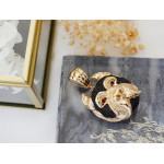 Złota 585 zawieszka ponadczasowa głowa psa z czarnymi zdobieniami cyrkonie na prezent