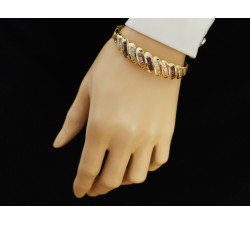 Bransoletka złota 585 sztywna szeroka bangle z cyrkoniami
