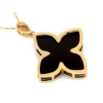 Złoty naszyjnik 585 z dużym motywem kwiatowym cyrkonie i czarnymi onyksami