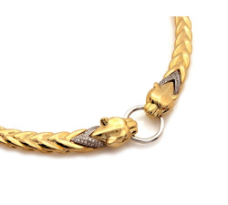 Złoty naszyjnik 585 z wyrazistą głową pantery modna bogato zdobiona kolia