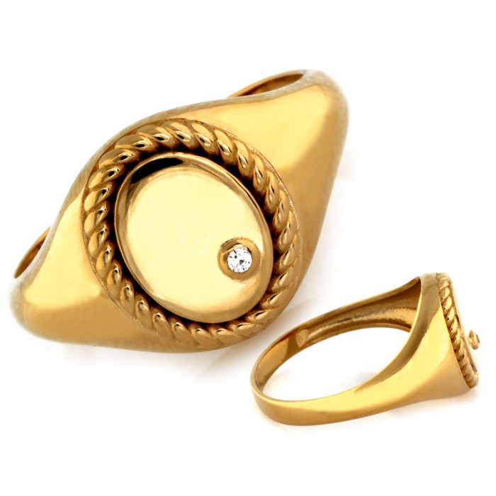 Sygnet złoty 585 subtelny z cyrkonią na prezent unisex