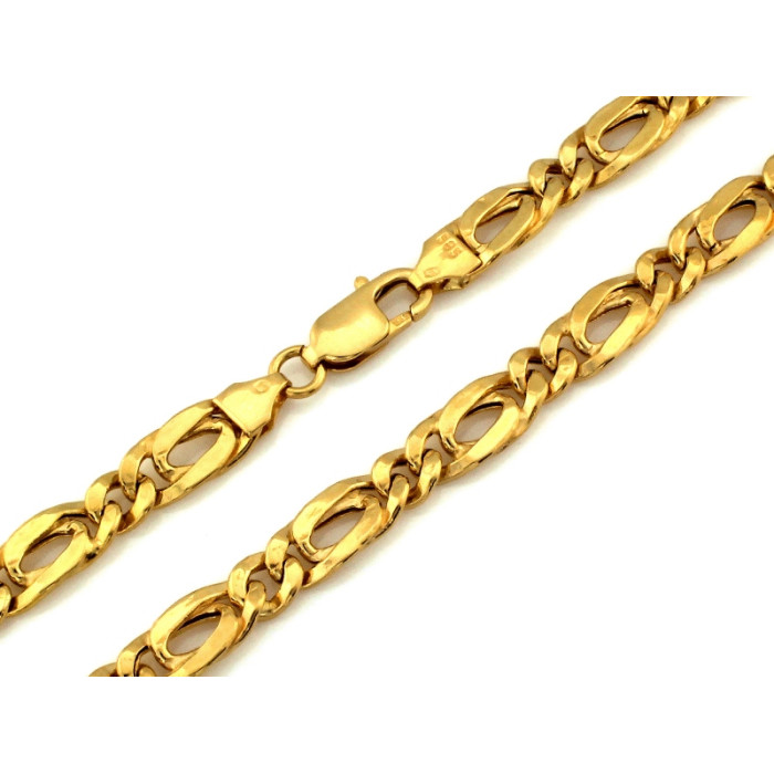 Złoty łańcuch męski 585 gruby elegancki figaro błyszczący design