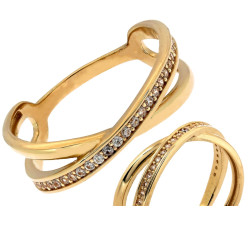 Złoty pierścionek 585 delikatny przeplatany zdobiony z cyrkoniami na prezent