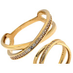 Złoty pierścionek 585 delikatny przeplatany zdobiony z cyrkoniami na prezent