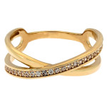 Złoty pierścionek 585 delikatny przeplatany zdobiony z cyrkoniami na prezent