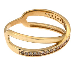 Złoty pierścionek 585 delikatny przeplatany zdobiony z cyrkoniami na prezent