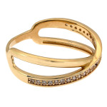 Złoty pierścionek 585 delikatny przeplatany zdobiony z cyrkoniami na prezent