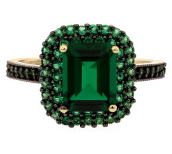 Złoty pierścionek 585 elegancka markiza ze szmaragdami z czarnym rodem na prezent