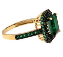 Złoty pierścionek 585 elegancka markiza ze szmaragdami z czarnym rodem na prezent