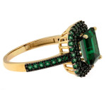 Złoty pierścionek 585 elegancka markiza ze szmaragdami z czarnym rodem na prezent