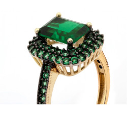 Złoty pierścionek 585 elegancka markiza ze szmaragdami z czarnym rodem na prezent