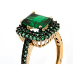 Złoty pierścionek 585 elegancka markiza ze szmaragdami z czarnym rodem na prezent