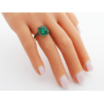 Złoty pierścionek 585 elegancka markiza ze szmaragdami z czarnym rodem na prezent