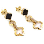 Kolczyki złote 585 modne wiszące na sztyfcie z czarnym kwiatkiem