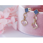 Kolczyki złote 585 modne wiszące na sztyfcie z czarnym kwiatkiem