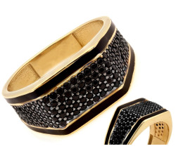 Sygnet złoty 585 z czarnymi cyrkoniami z czarnym rodem unisex