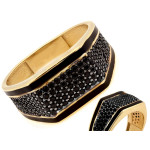 Sygnet złoty 585 z czarnymi cyrkoniami z czarnym rodem unisex