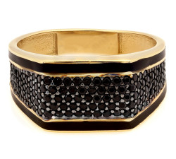 Sygnet złoty 585 z czarnymi cyrkoniami z czarnym rodem unisex