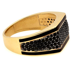 Sygnet złoty 585 z czarnymi cyrkoniami z czarnym rodem unisex