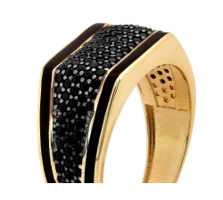 Sygnet złoty 585 z czarnymi cyrkoniami z czarnym rodem unisex