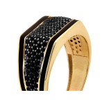 Sygnet złoty 585 z czarnymi cyrkoniami z czarnym rodem unisex